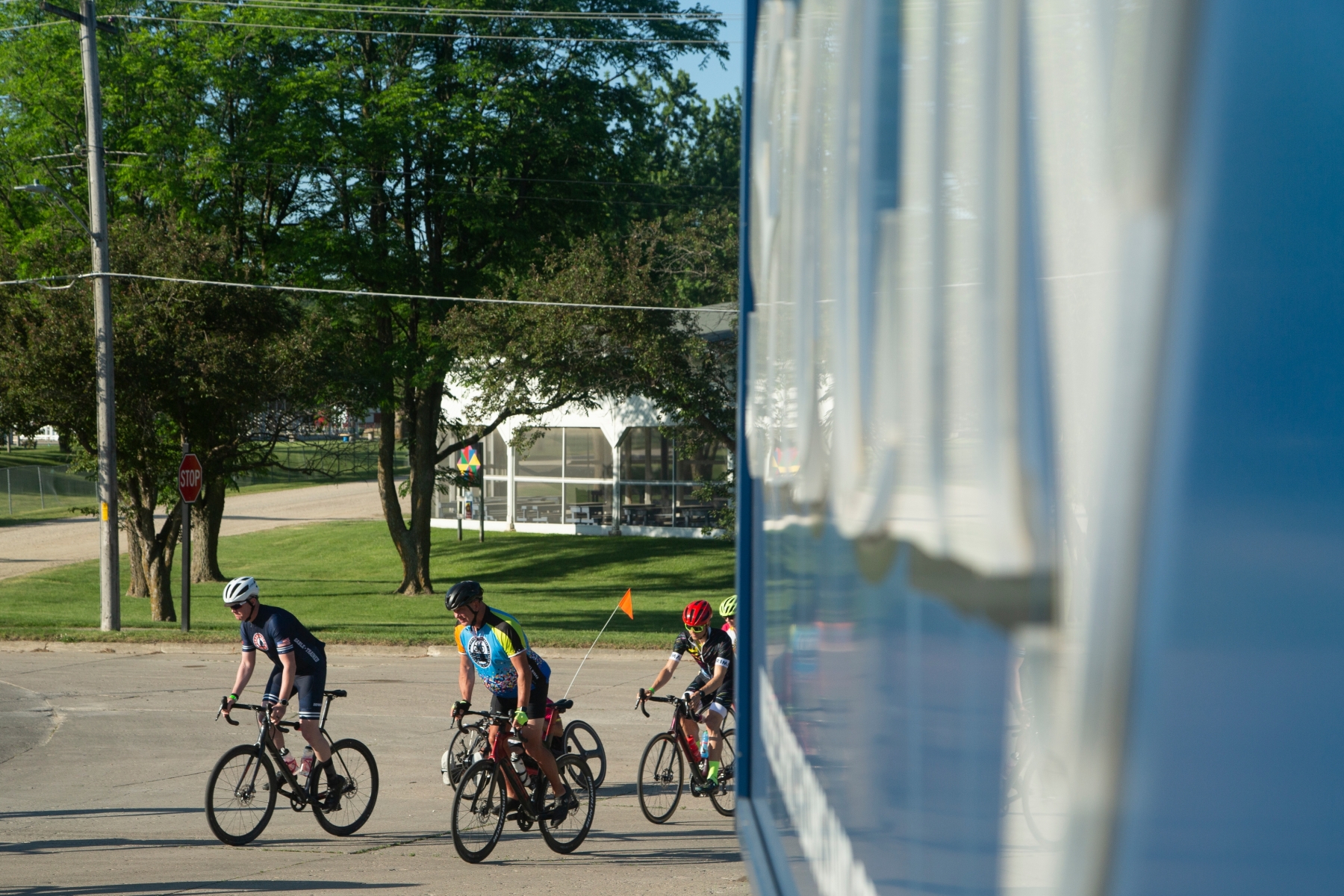 Cyclists make their way out of Sac City during the RAGBRAI route inspection ride on Monday, June 7, 2021.