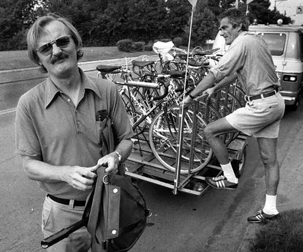 Kaul and Karras by bike trailer